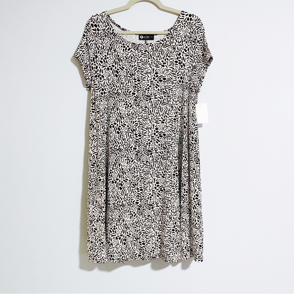 A-line Hawaii - Brushstrokes Print Short Sleeve Dress